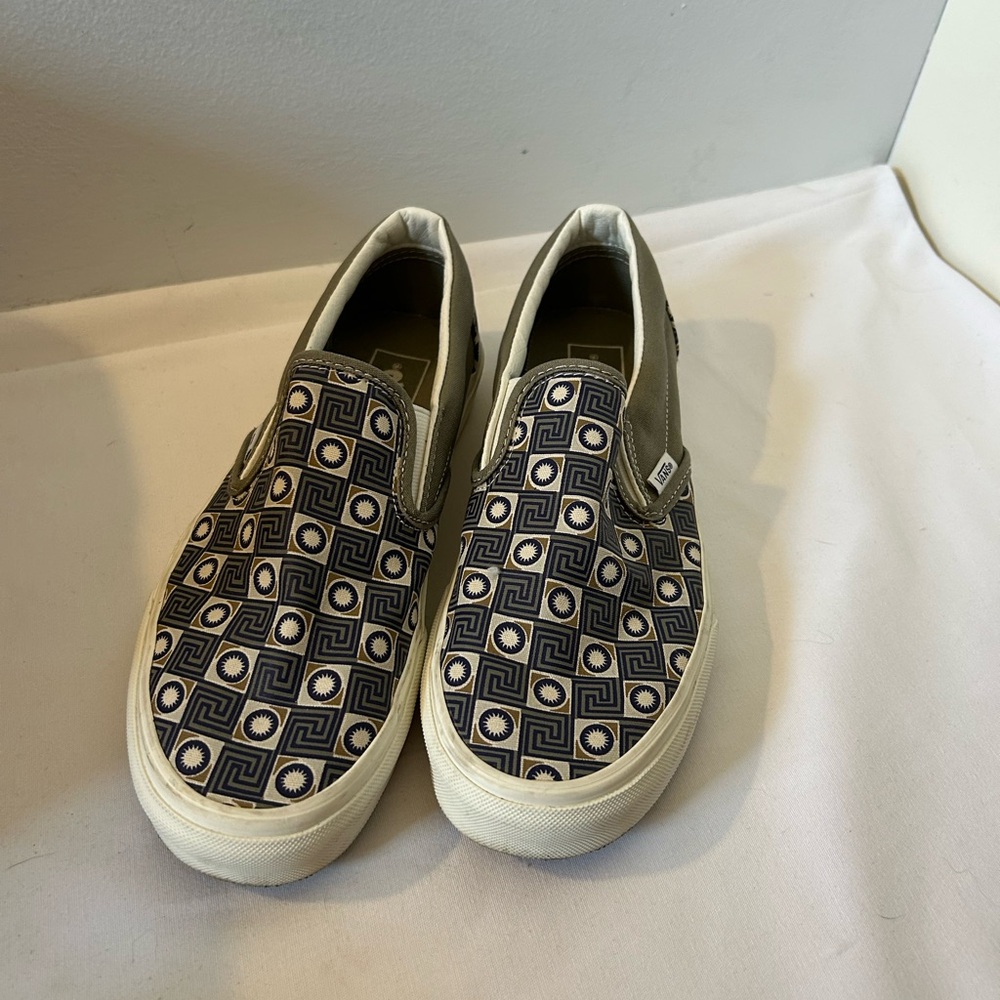 Vans Blue and White Patterned Slip-On Loafers